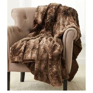 Luxury Plush Faux Fur Throw HUGE Blanket Super Soft Warm Fuzzy 87 x 63 Brown NEW